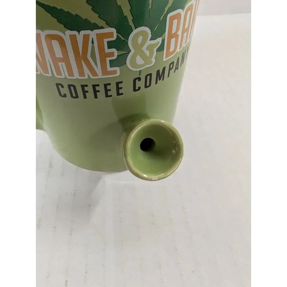 Wake & Bake Coffee Co Mug Pipe Green Ceramic 10oz Coffee Cup NEW Box